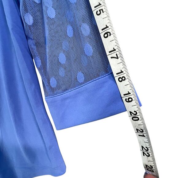 Studio 1886 Asymmetrical Top Womens S Blue Polka Dot Mesh Sleeves Button Modern - Picture 10 of 14